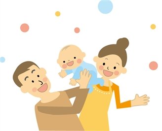 赤ちゃんを高い高いして幸せそうな家族のイラスト